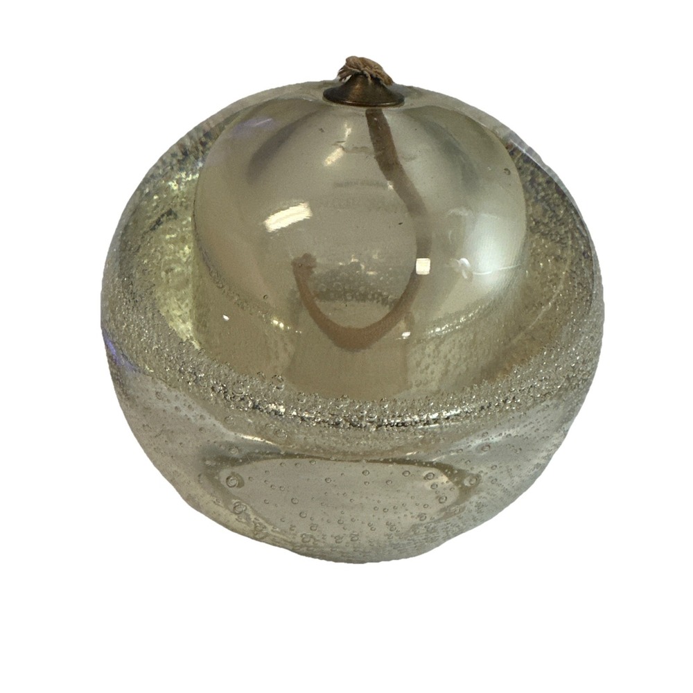 Vintage‎ Poland Art Glass Oil Lamp Paperweight Controlled Bubbles